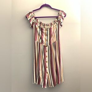 Aeropostale Off Shoulder Striped Mini Dress Size M Boho Summer Button Front